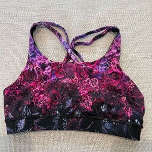 Lululemon Luxtreme Floral Criss Cross Sports Bra Size 6 Pink Black
